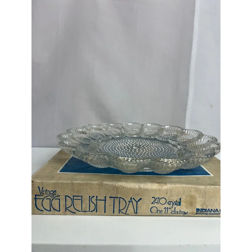 Indiana Glass Vintage 2410 Crystal Egg Relish Tray 11 Inch Deviled Egg Plate